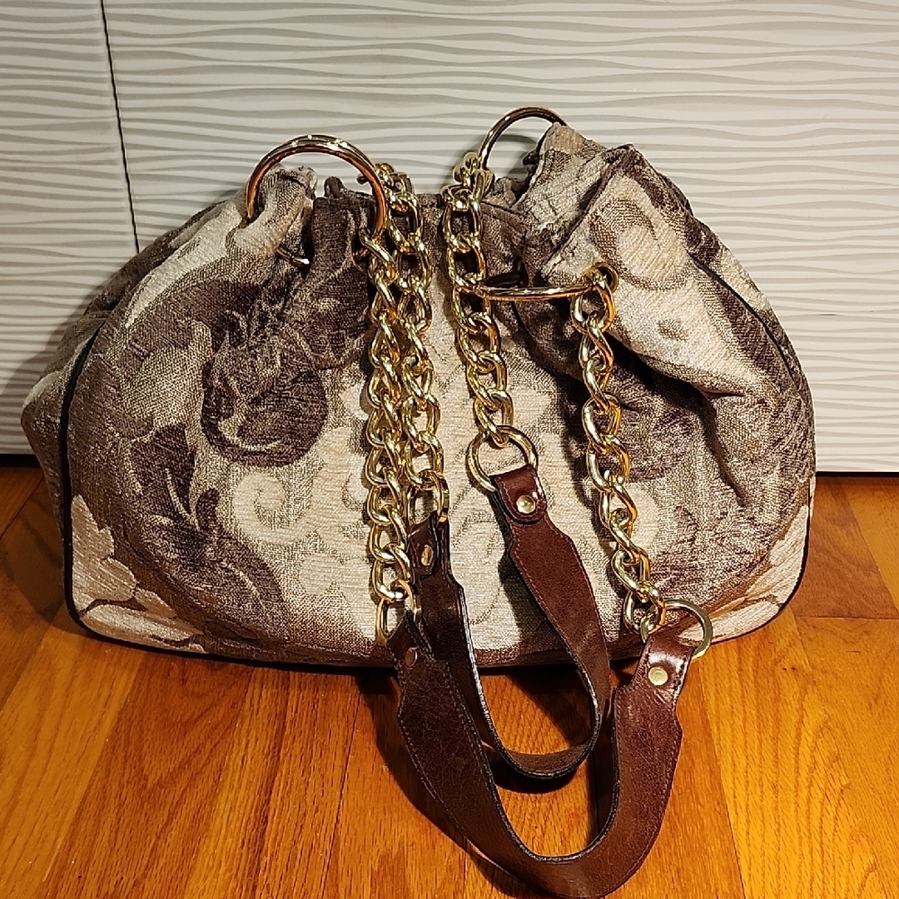 Glenda Gies Beige Chenille Shoulder Bag